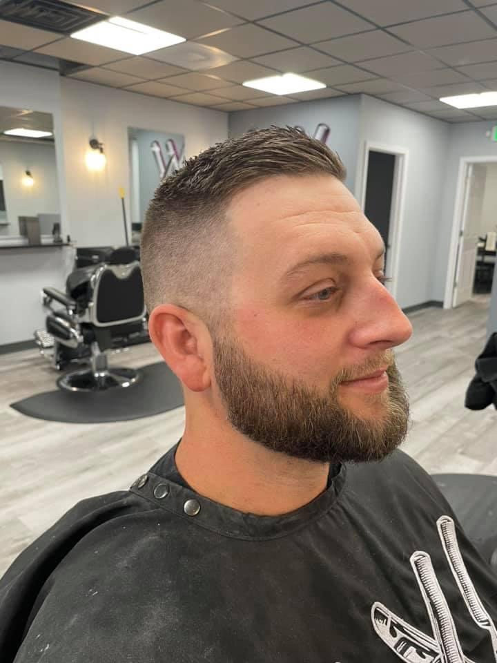Textured crop and beard shape-up at Work of Art Barbershop